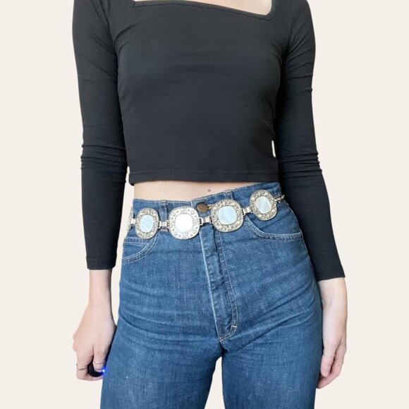 Vintage inlaid mother of pearl chain belt - Picture 2 of 5